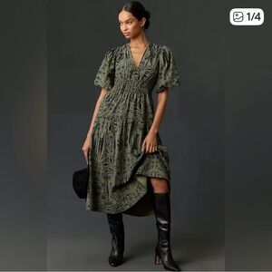 Pilcro Olive Patterned Midi Dress